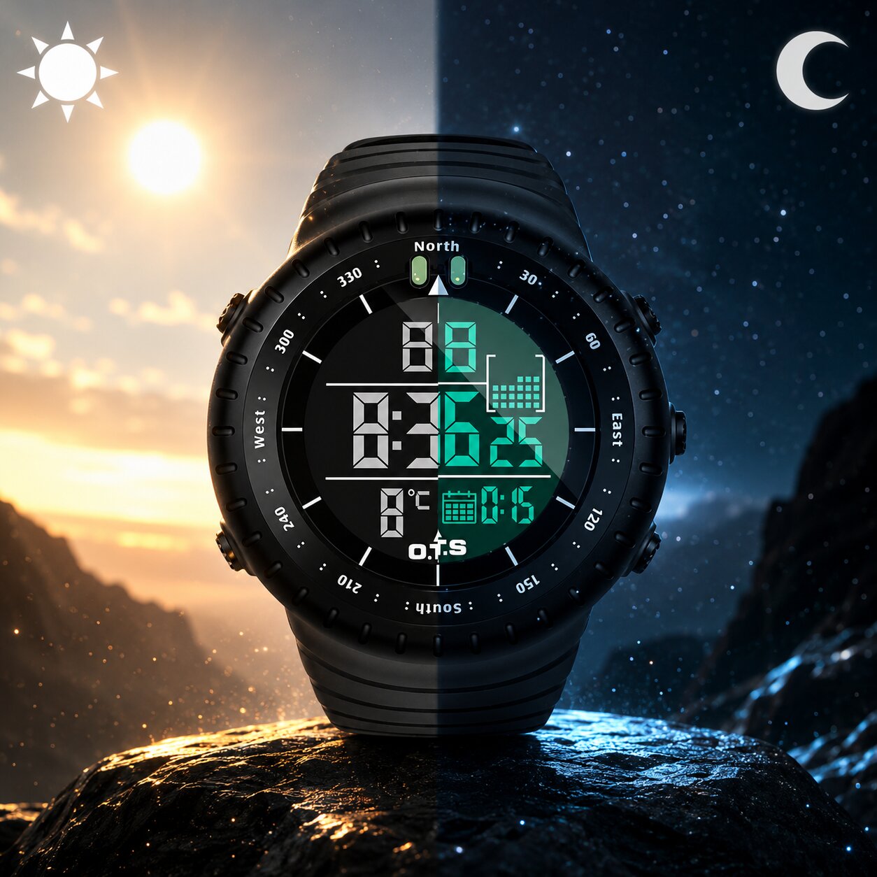 Digitale Sportuhr wasserdicht | Stoßfestes Gehäuse | LED-Licht, Alarm & Stoppuhr | TidalPulse