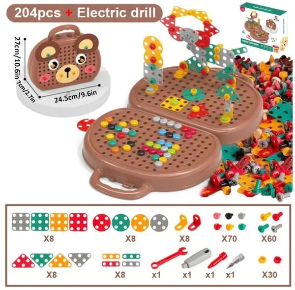 Konstruktionsspielzeug Kinder Montessori | Bauset mit Bohrer | BPA-frei | BuildiBox