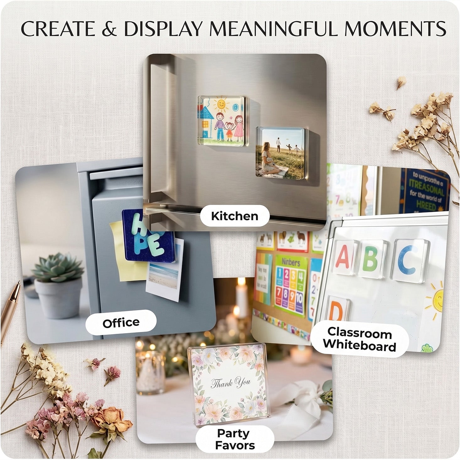 Magnetische Kühlschrank-Fotorahmen | Glasklares Acryl | DIY-Set ohne Kleber | MemoMagnet