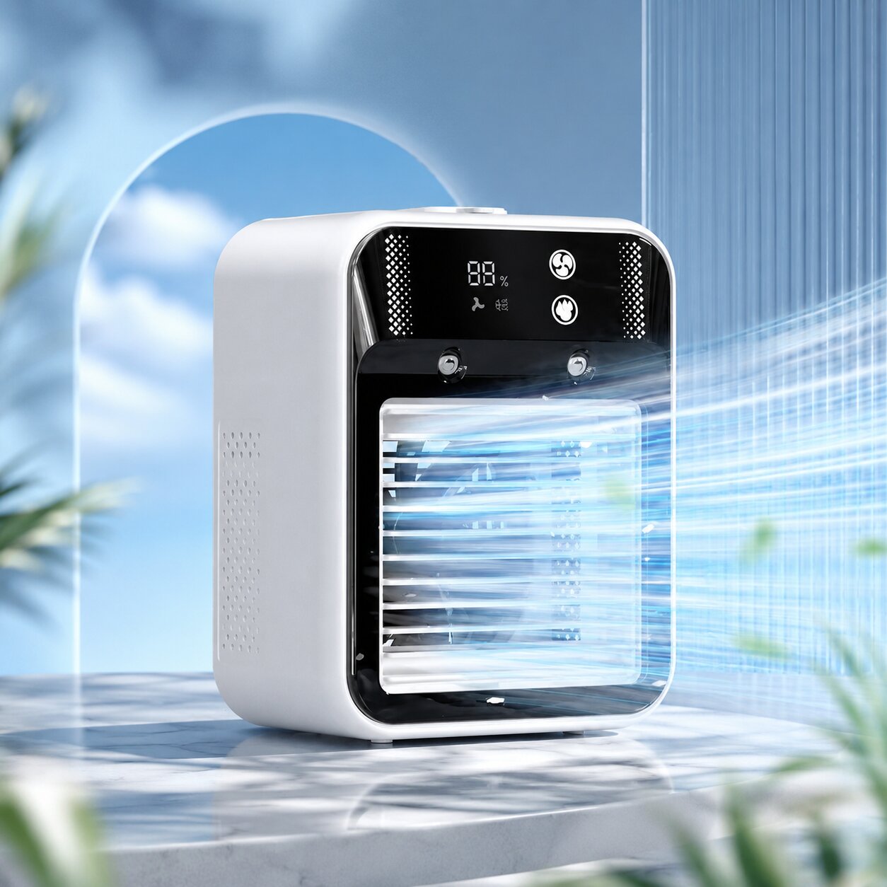 Mobiler Luftkühler Ventilator Brisenlux | Sprühnebel & USB-C | Kabellos mit 3 Lüfterstufen | Coolvento