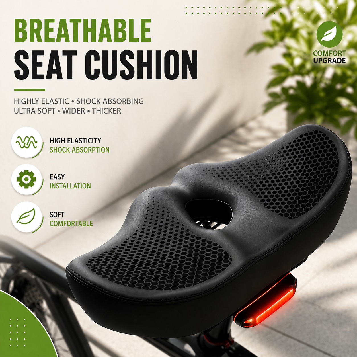 Noseless Fahrradsattel | PU Leder Extra Breit | Doppelfeder System Druckfrei | ComfortCore