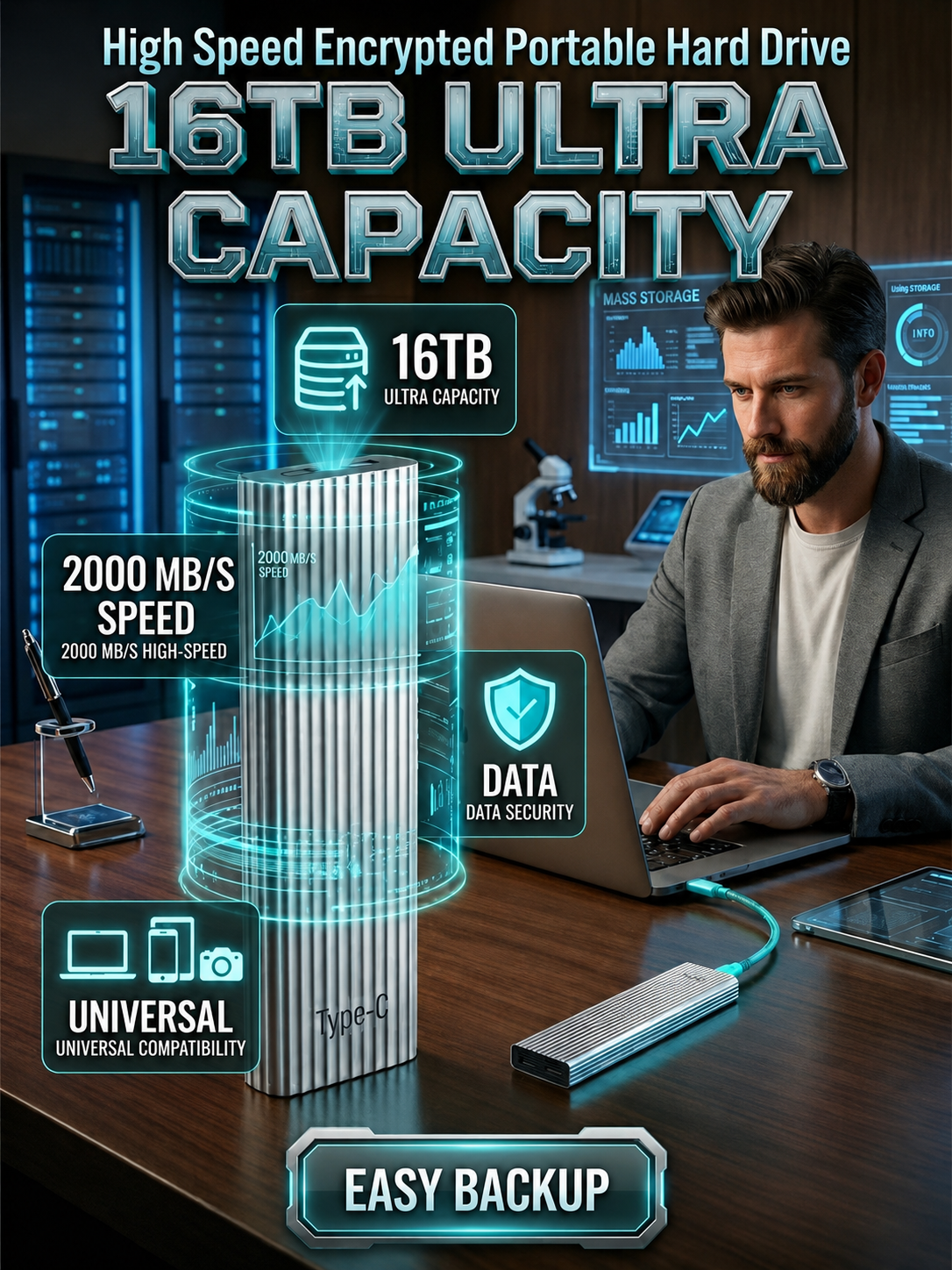 Portable Mini-SSD | Externe Festplatte im Taschenformat | Plug-and-Play | Vaultix