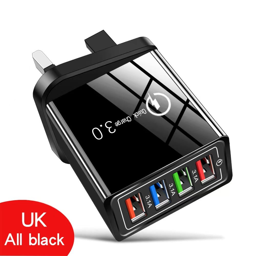 Reiseladegerät mit vier Anschlüssen | Je 3,1 A pro USB-Port | Kompaktes Mehrfach-Ladegerät | PowerPort