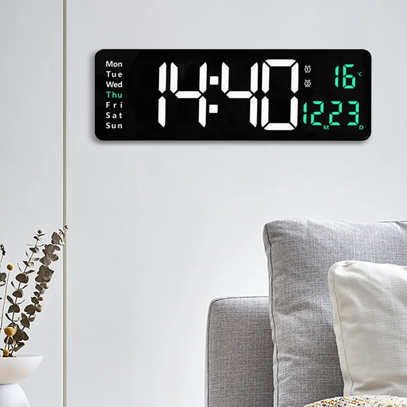 LED-vægur med timer | Viser klokkeslæt, dato, ugedag og temperatur | Let at aflæse | TimeView