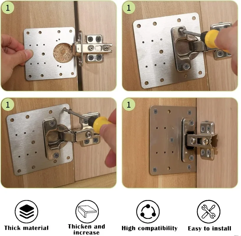 Gør-det-selv møbelbeslag reparation sideplade | Inkl. skruer | Universel til skabe | HingeSaver