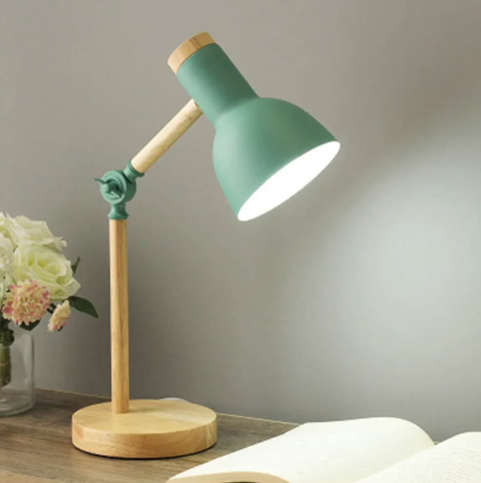 Lampada da tavolo per bambini | Design scandinavo con base in legno | Regolabile in altezza e pieghevole | StudyGlow