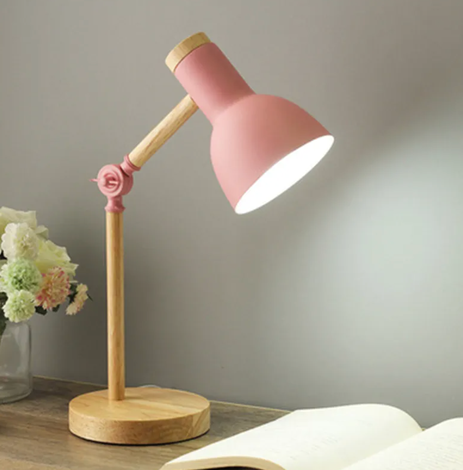 Lampada da tavolo per bambini | Design scandinavo con base in legno | Regolabile in altezza e pieghevole | StudyGlow