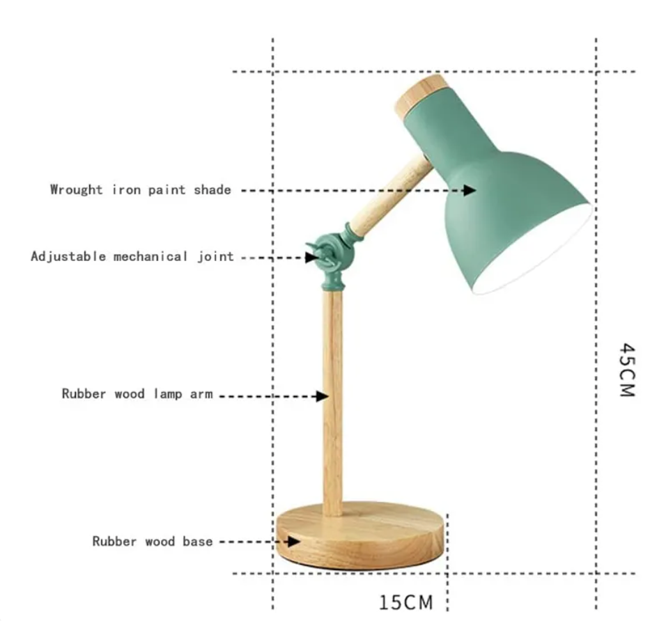 Lampada da tavolo per bambini | Design scandinavo con base in legno | Regolabile in altezza e pieghevole | StudyGlow