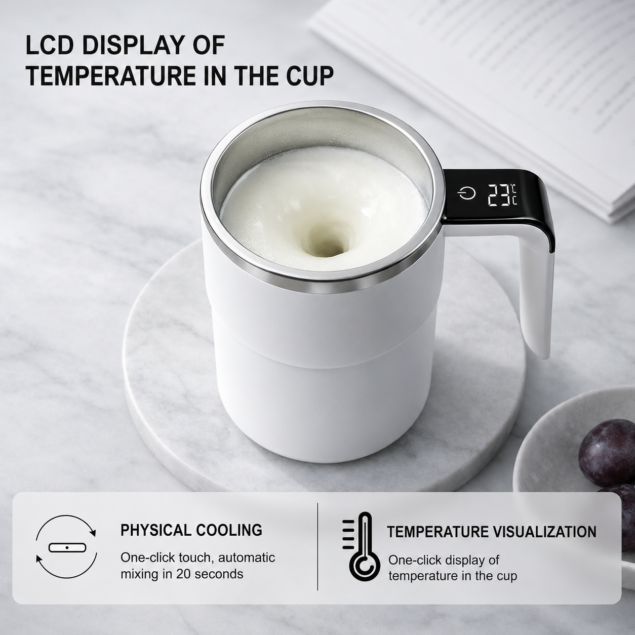 Selbstrührende Tasse | mit Temperaturanzeige | Rührt Automatisch | WhirlCup