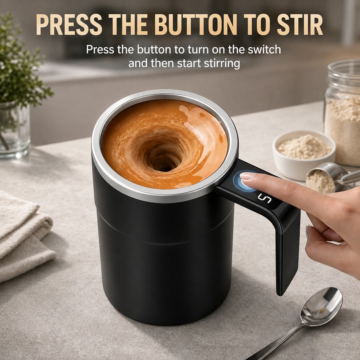 Selbstrührende Tasse | mit Temperaturanzeige | Rührt Automatisch | WhirlCup