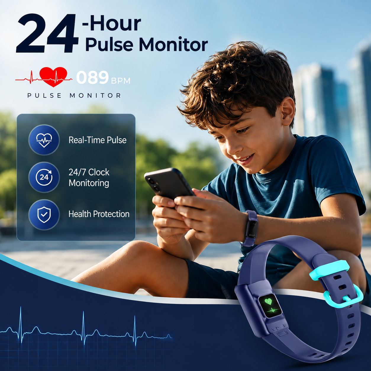 Smartwatch für Kinder | mit Farbdisplay | Fitness-Tracker mit Schritt- & Pulsanzeige | PlayPulse
