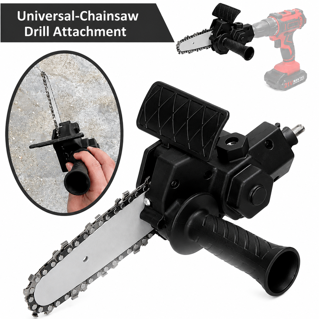 Universal Chainsaw Drill Attachment | For Drills from 2500 RPM | Tungsten Steel Chain | DrillSaw