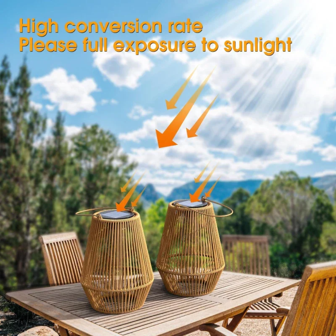 Lampada da giardino solare impermeabile in rattan | Intrecciata a mano | LED | Automatica | Rattanova