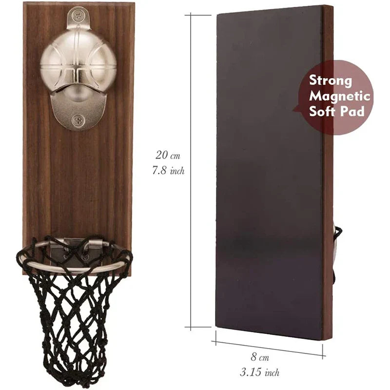 Wandflaschenöffner | Basketball-Design | Fängt Kronkorken im Netz auf | CapDunk