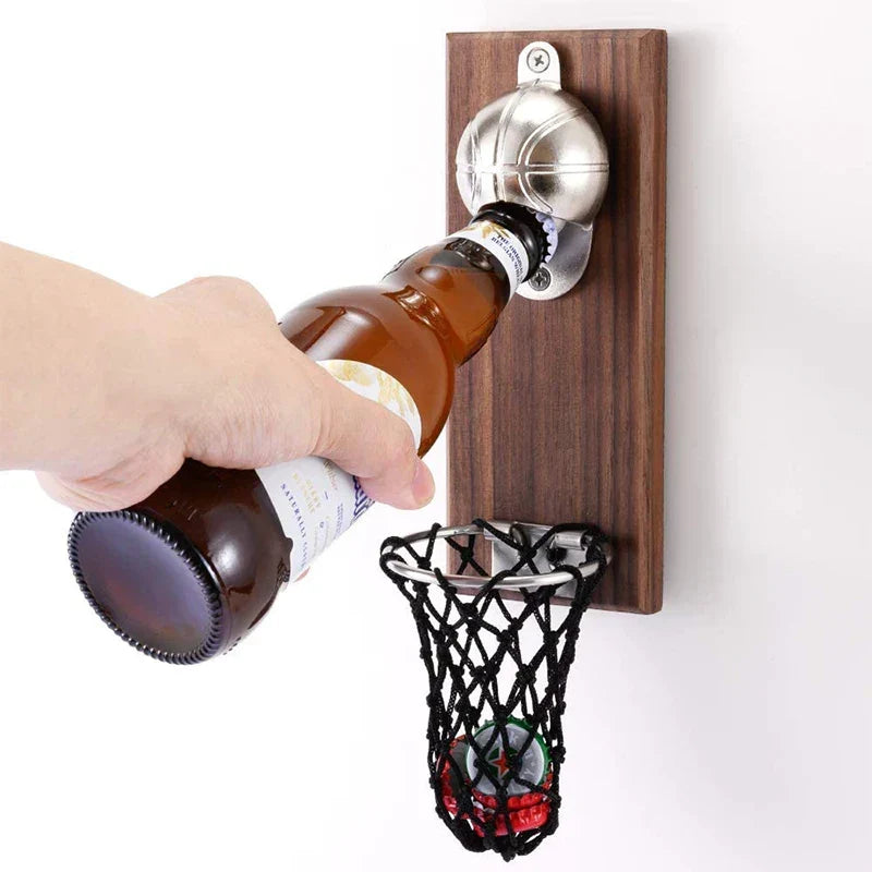 Wandflaschenöffner | Basketball-Design | Fängt Kronkorken im Netz auf | CapDunk