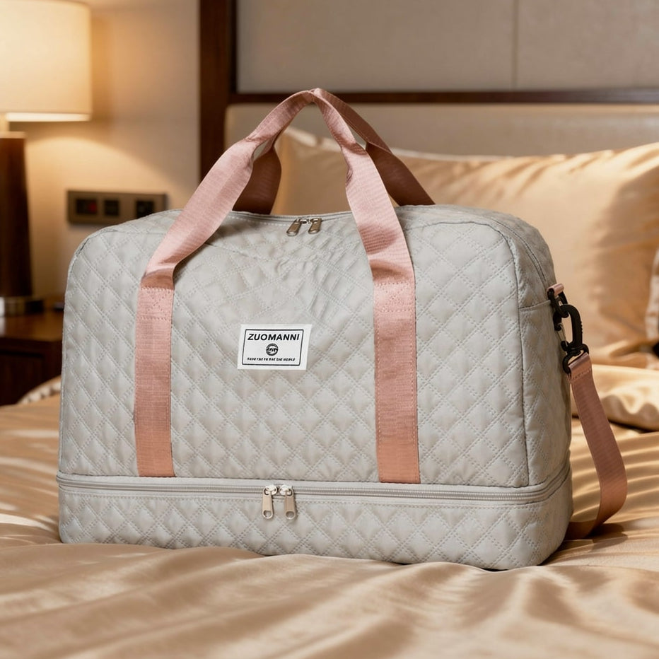 Weekender per donna e uomo | Nero con motivo a rombi | Con scomparto per scarpe e compartimento per bagnato | PackNest