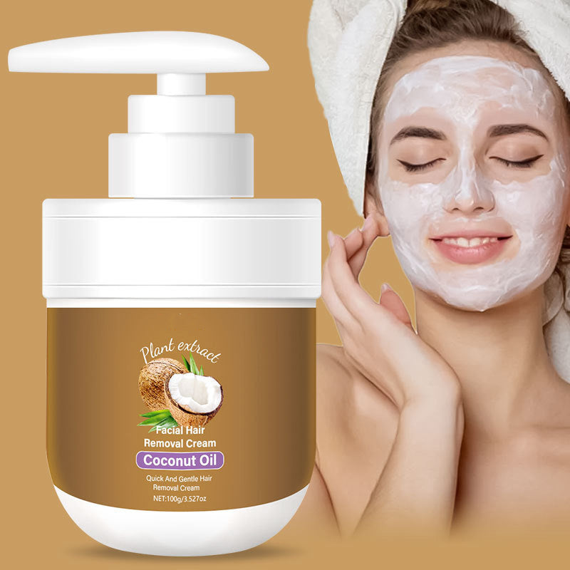 Crème dépilatoire pour le visage à l'huile de coco | Aloe Vera & acide hyaluronique | Douce et rapide | SilkTouch