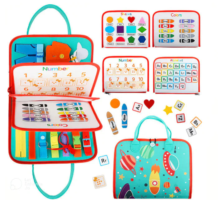 Pedagogisch Activiteitenbord Montessori | 6 Ontwerpen | Viltstof met 15 Sensorische Activiteiten | Speelbord