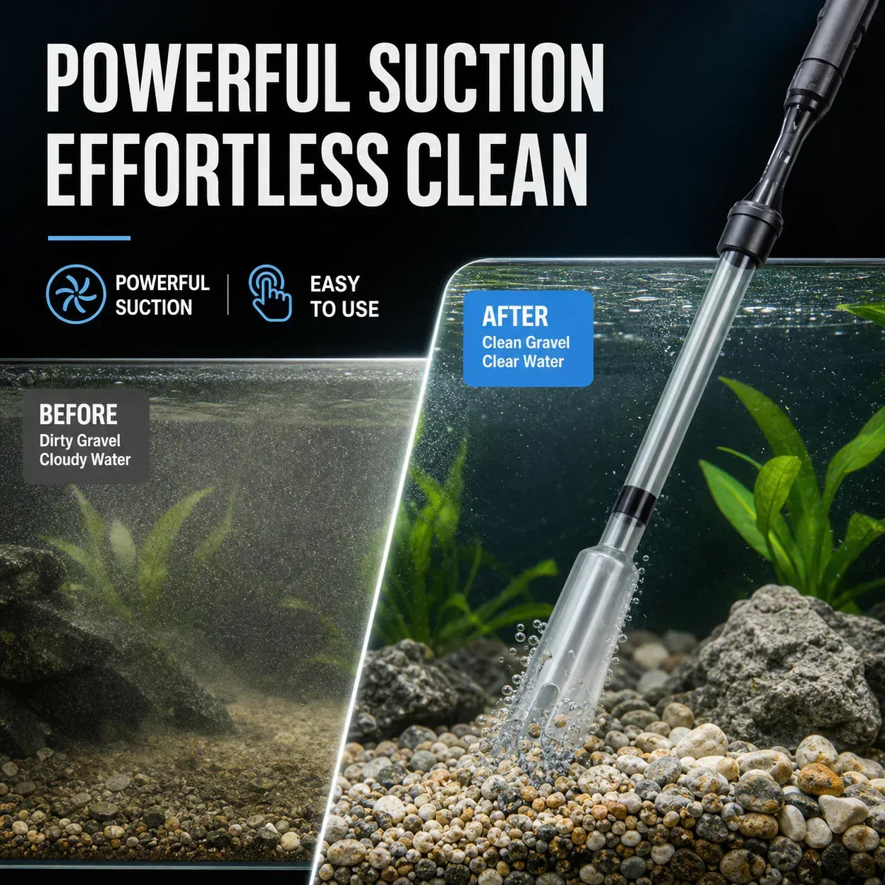 Pulitore elettrico per ghiaia da acquario | Pompa aspirante a batteria | Pulisce la ghiaia e cambia l'acqua | AquaVac