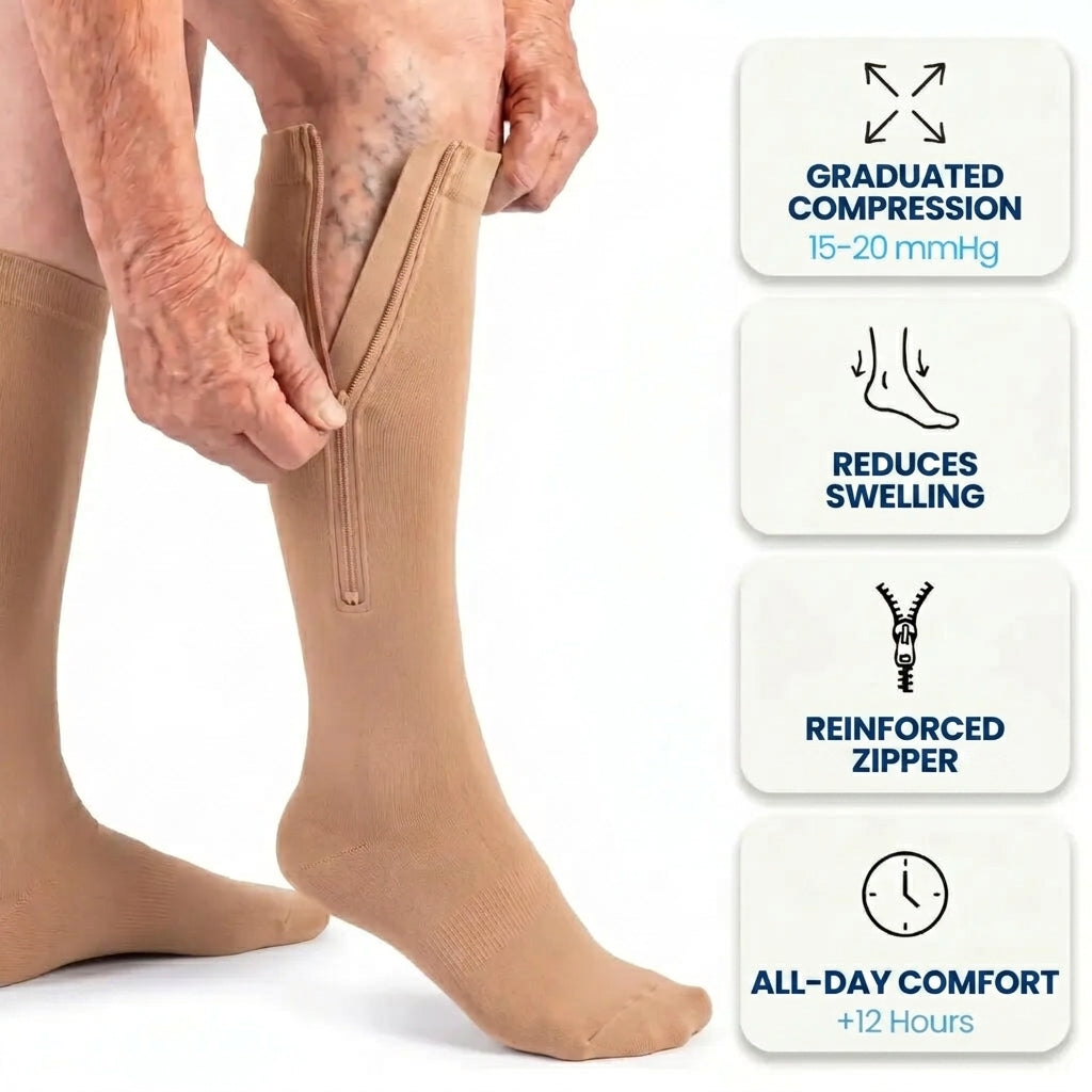Compression Socks | With Zipper | Breathable & Easy to Wear | FlowEase