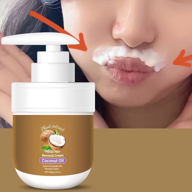 Crème dépilatoire pour le visage à l'huile de coco | Aloe Vera & acide hyaluronique | Douce et rapide | SilkTouch