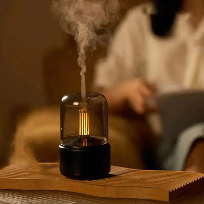 Difuzér a zvlhčovač vzduchu | Efekt svetla sviečky | Aróma a hmla 2 v 1 | GlowScent