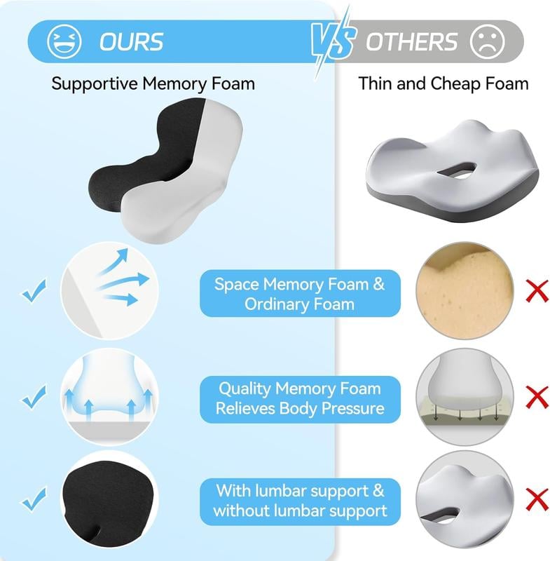 Coussin de siège antidérapant | En mousse à mémoire de forme | Soulagement ergonomique | PosturePro