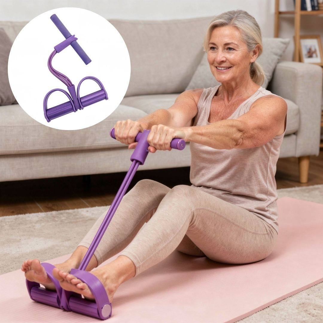 Set benzi de rezistență | Pentru antrenament complet al corpului | Violet și roz | Cu bucle pentru picioare | FlexCore