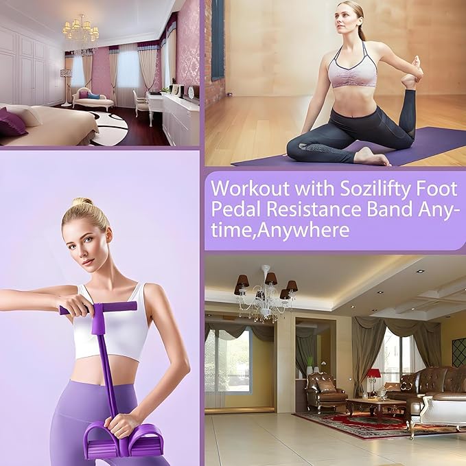 Set benzi de rezistență | Pentru antrenament complet al corpului | Violet și roz | Cu bucle pentru picioare | FlexCore