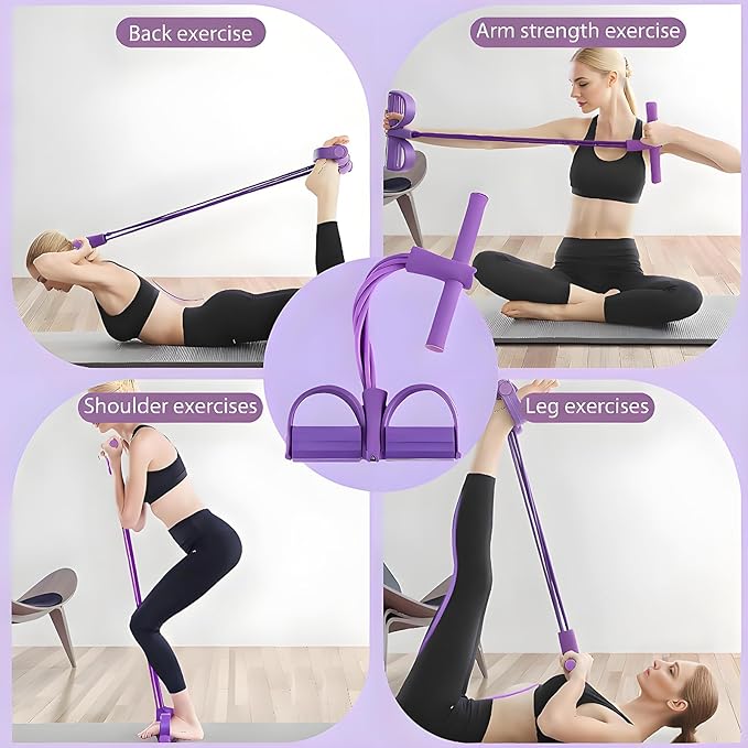 Set benzi de rezistență | Pentru antrenament complet al corpului | Violet și roz | Cu bucle pentru picioare | FlexCore