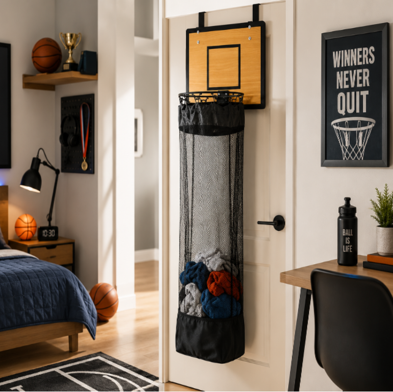 Organizador colgante de almacenamiento | Diseño de baloncesto | Para ropa y juguetes | DunkAway