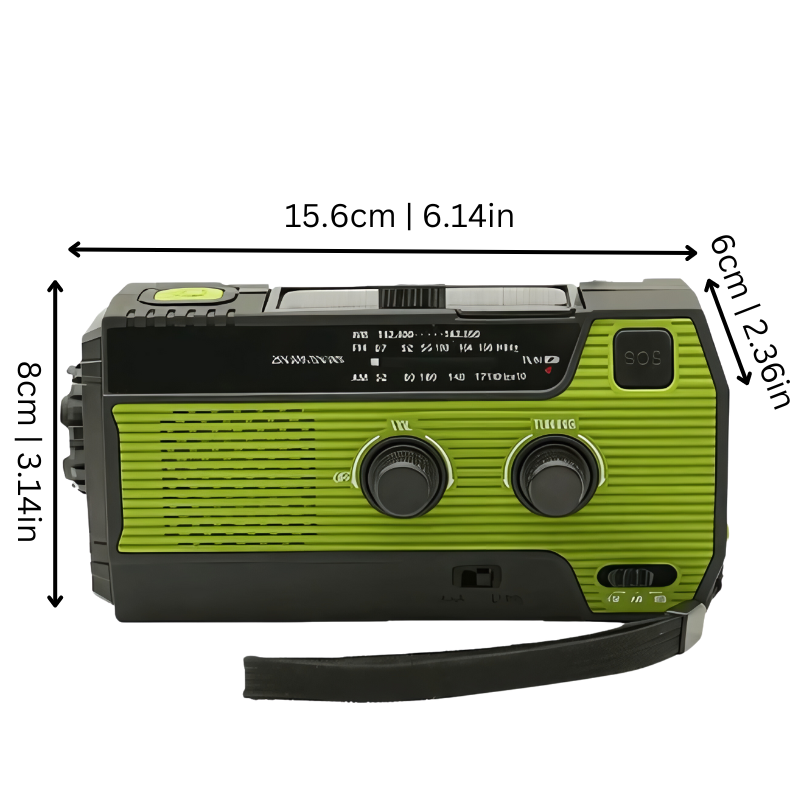 All-in-One-Notfallradio | 4000-mAh-Akku, Kurbel & Solar | AM/FM, Taschenlampe & SOS-Alarm | CrankLight