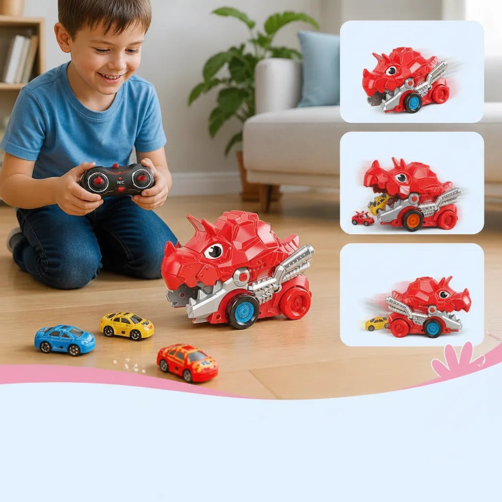 Remote-Controlled Dinosaur Truck | With Swallowing Function | Includes Toy Cars & Remote Control | RexRacer
