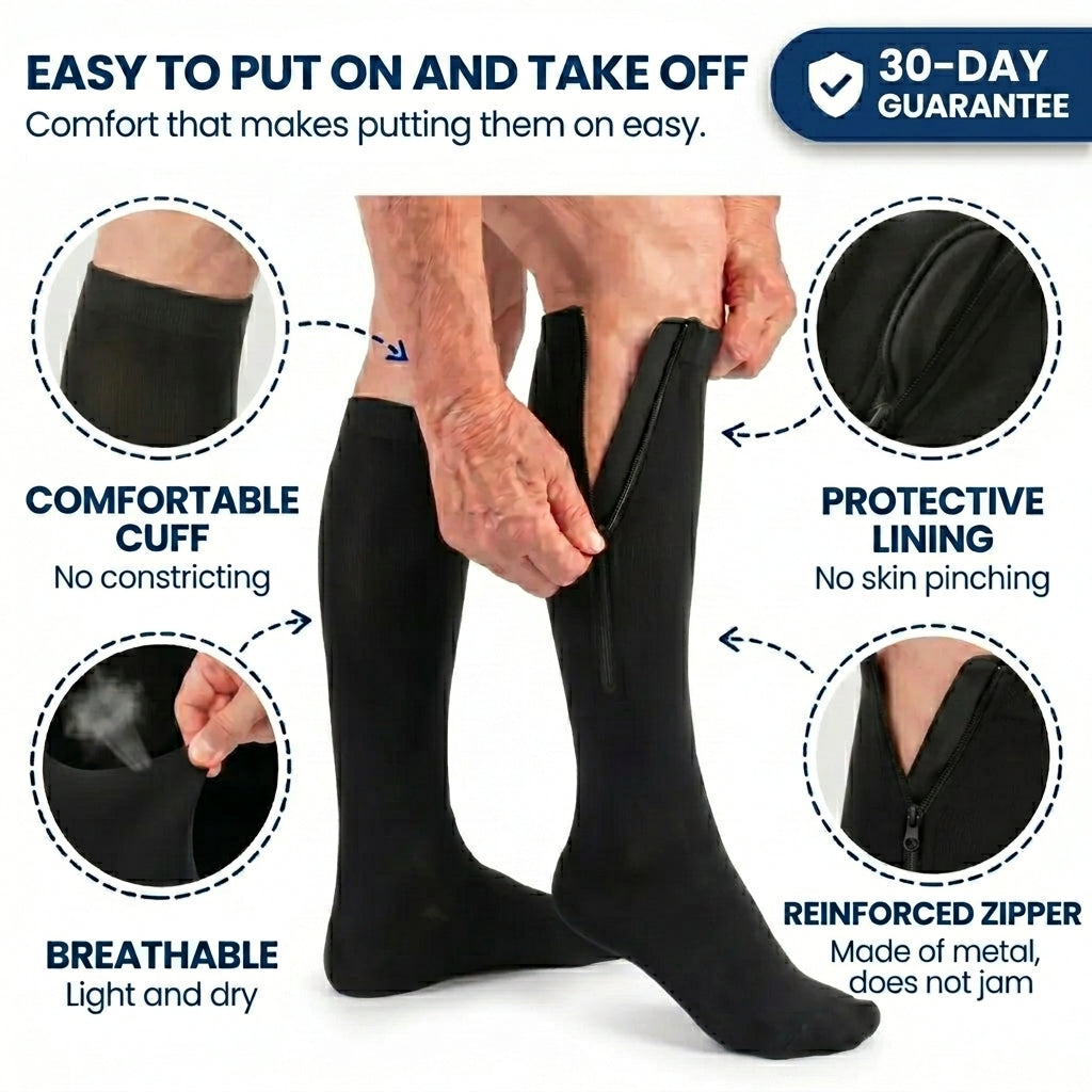 Compression Socks | With Zipper | Breathable & Easy to Wear | FlowEase
