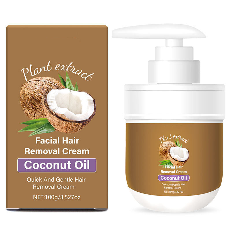 Crème dépilatoire pour le visage à l'huile de coco | Aloe Vera & acide hyaluronique | Douce et rapide | SilkTouch