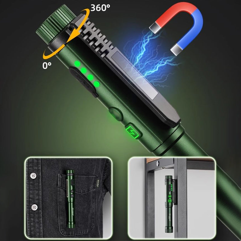 2v1 LED svítilna ve tvaru pera | Bodové a pracovní světlo | Magnetická základna a klip, indikátor nabití | LumoPen