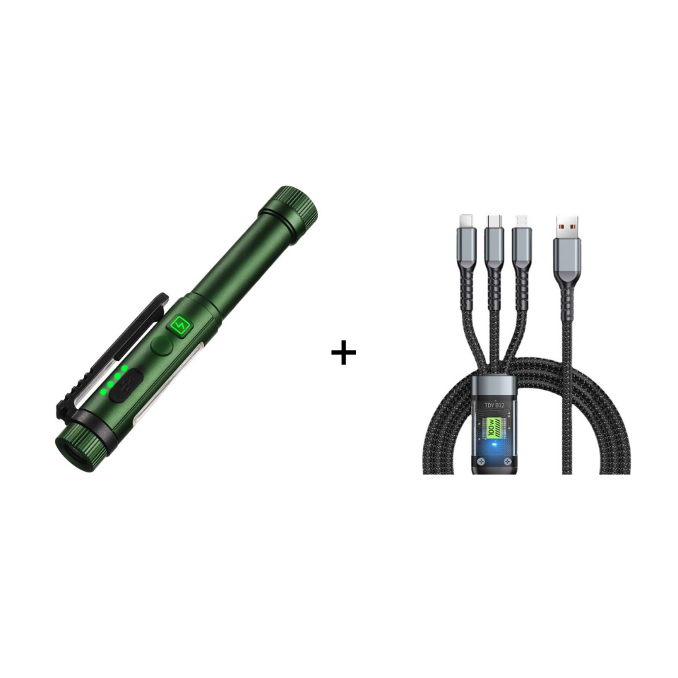 2v1 LED svítilna ve tvaru pera | Bodové a pracovní světlo | Magnetická základna a klip, indikátor nabití | LumoPen