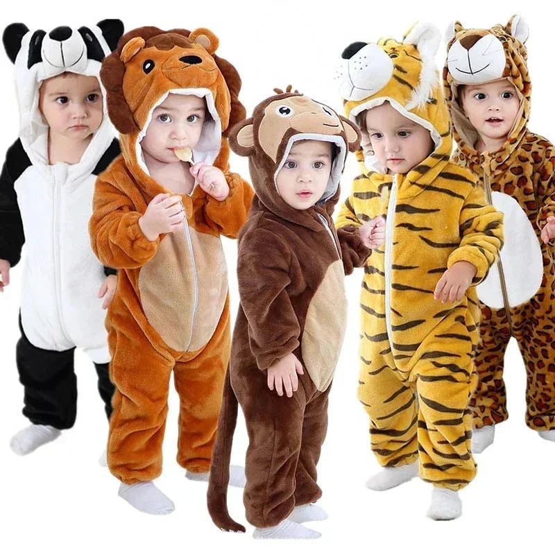 Baby Fleece Overall | Tier-Design mit Kapuze | Kuscheliger Strampler mit Reißverschluss | CuddleZoo