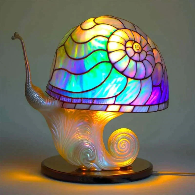 Kunstnerisk bordlampe | Farvet glas-look | Varmt hvidt LED-lys og farvespil | Lumavera