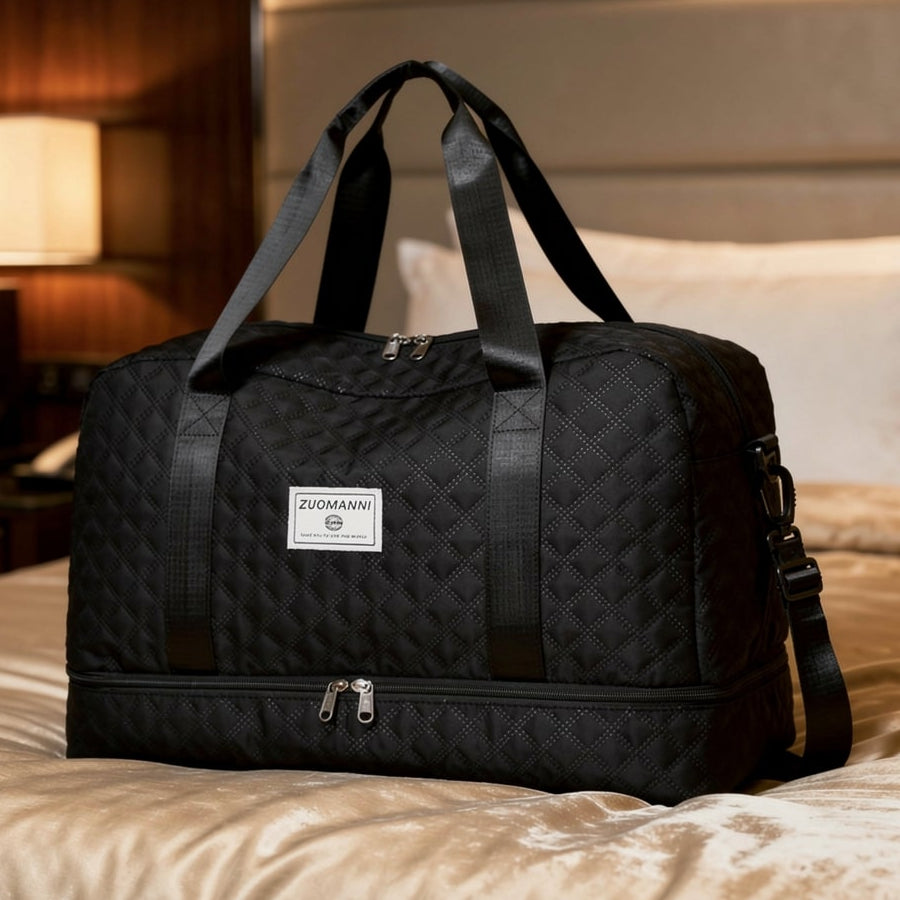 Weekender pro dámy a pány | Černý vzor kosočtverců | S přihrádkou na boty a na vlhké věci | PackNest